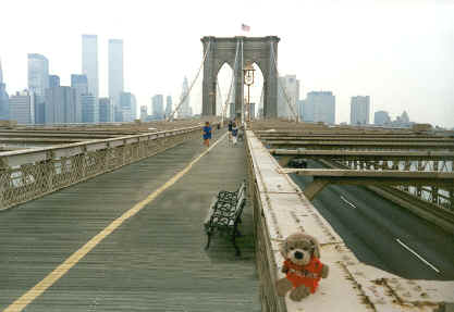 Hiram sitting on the Brooklyn Bridge