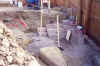 Beginning of steps built solid with retaining wall blocks